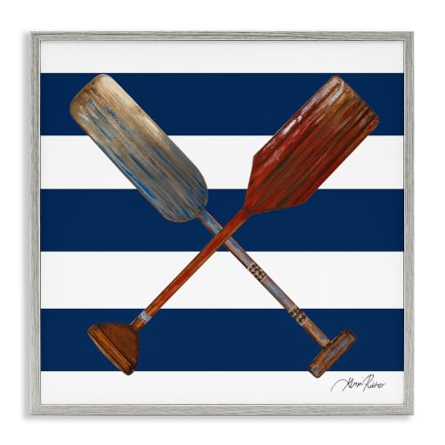 Nautical Crossed Oars Striped Pattern, 12 x 12 Inch Framed Giclée Print