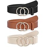 XZQTIVE 3 Packs Women's Leather Belts For Jeans Dresses Pants Fashion Ladies Waist Belt with Gold Buckle