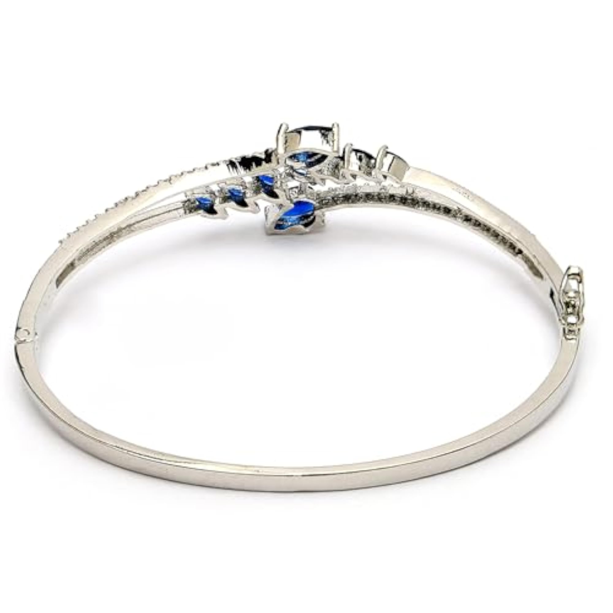 Rhodium Plated Leaf American Diamond Bangle Bracelet, Contemporary Design