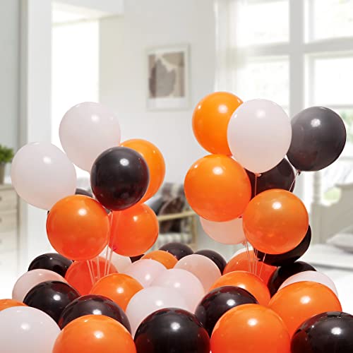 Image of 300 Pack White Black and Orange Balloons 100 of each of the 3 colors 12 inch White Black Orange Party Balloon Bulk for Various Party Events Decorations