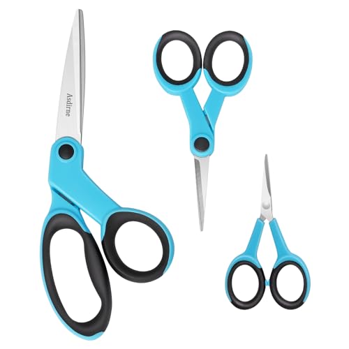 Asdirne Stoffscheren-Set – Scharfe Edelstahlklingen, weiche Griffe – Näh-, Bastel- und Stickscheren – 3 Stück, blau/schwarz
