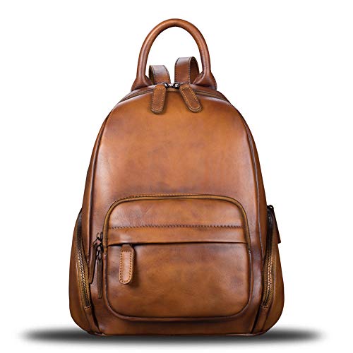Image of IVTG Genuine Leather Backpack for Women Vintage Real Leather Knapsack purse Satchel Rucksack Fashion Daypack Bag (Brown)
