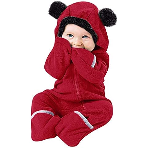 LISfsa Infant Baby Girls Boys Footed Romper Cartoon Ears Hoodie Romper Zip Clothes Cute Jumpsuit Winter Warm Clothes 0-24M Red Cover