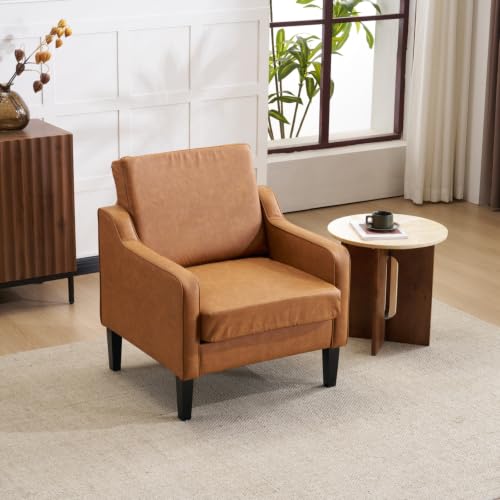 Image of VINGLI Accent Chair, Faux Leather PU Armchair for Living Room, Brown