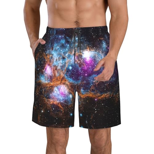 Universe Galaxy Space Print Men's Shorts Casual Lightweight Yoga Shorts Elastic Waist Drawstring Summer Beach Shorts