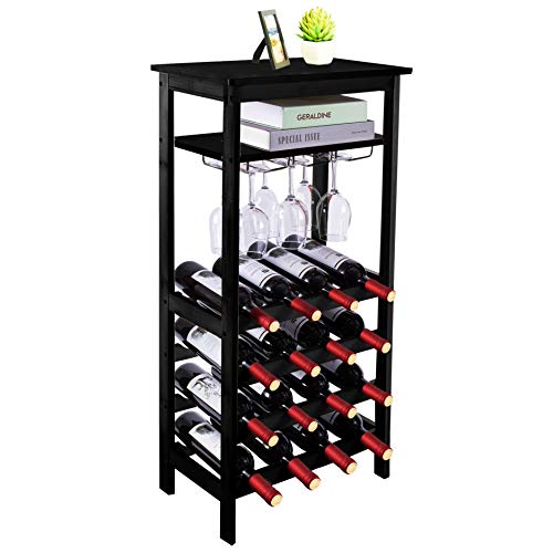 Urforestic Bamboo Wine Rack Free Standing Wine Holder Display Shelves With Glass Holder Rack, 16 Bottles Stackable Capacity For Home Kitchen #TOP16