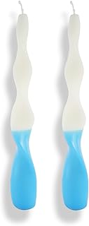 8.3 Inch Spiral Taper Candles Dripless Twisted Taper Candle Handmade from Vegan Soy Wax for Holiday Wedding Party Home Dinner Decoration Party and Any Occasion,Set of 2(Bulewhite)