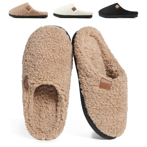 SRONEY Zapatillas de Estar por Casa Mujer Hombre Invierno Pantuflas de Peluche Teddy Cálidas Suave con Espuma de Memoria House Slippers Winter, Marrón, 38/39 EU