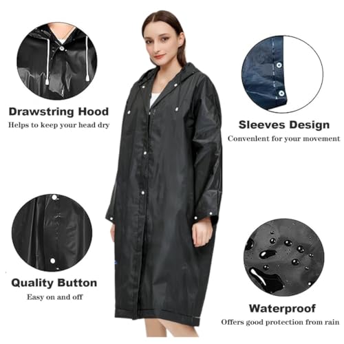 SHOCHX 2 Stück Regenjacken Wiederverwendbar Regenponcho, Unisex Eva Regenmantel Poncho Regenbekleidung Regenschutz Regen Zubehör für Wandern Camping Radfahren Reisen