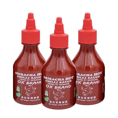 OX BRAND Sriracha Hot Chili Sauce | Bold & Fiery Spicy Sauce with Sun-Ripened Chilies & Garlic | Premium Quality, No Artificial Additives | Perfect for Cooking & DIpping (Small [8.65 oz X Pack of 3])