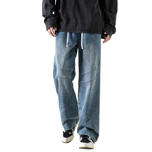 PRIJOUHE Mens Baggy Jeans Hip Hop Loose Fit Elastic Waist Distressed Jeans Denim Skate Pants4