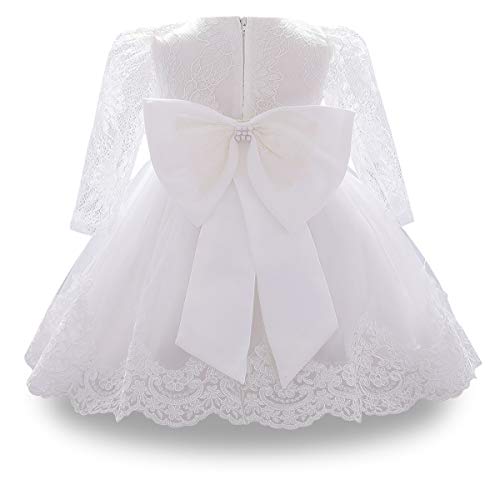 WOCINL Vestidos de encaje de manga larga para bautizo, vestidos de princesa, boda, cumpleaños, fiesta, bautizo, tutú, blanco, 9 mes