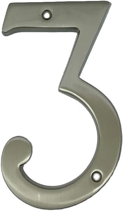 QCAA Traditional Heavy Solid Brass House Number 3, 6", Matte Nickel, 1 Pack, Made in Taiwan