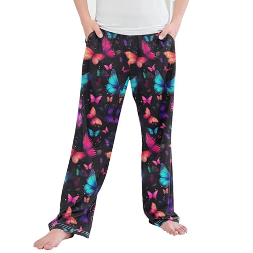 Butterfly Long Pajama Pants Elastic Waist PJ Bottoms with Pockets S A111210