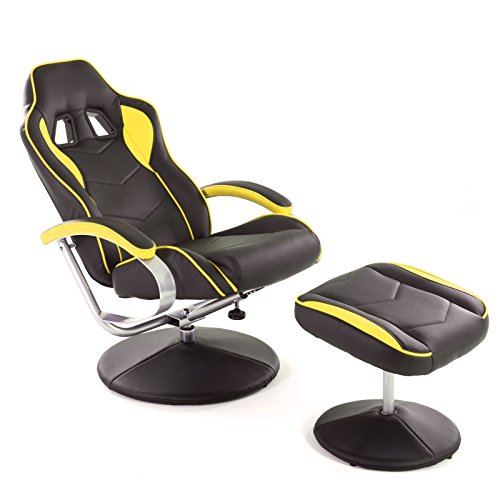 Raburg Gaming-Sessel Set Drift Sport in Schwarz-Gelb, mit Hocker, Soft-Touch Kunstleder, ergonomisch geformt mit Relaxfunktion - 135° neigbar, Komfortschaum-Polsterung, 360° drehbar, bis 120 kg