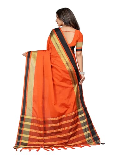 Image of Sidhidata Women's Cotton Blend Saree With Unstitched Blouse Piece (Payal Orange Orange Free Size)