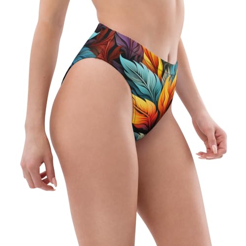 Bas de bikini taille haute recyclé à motif feuilles tropicales doublé - 2