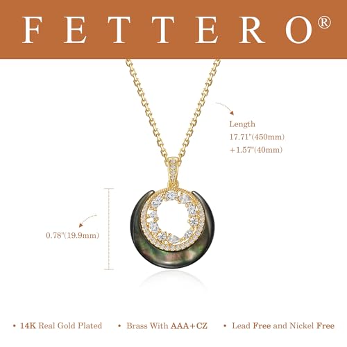 Fettero Dainty Necklaces for Women - 14K Gold Plated Delicate Moon Crescent Pendant Necklace Charm Gold Necklace Jewelry for Women