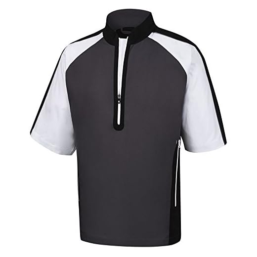 FootJoy Men's Short Sleeve Sport Golf Windshirt (S, Charcoal/Black/White)