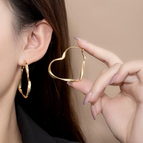 JUANKIKI Dangle Hoop Earrings for women,14K Gold Plated Huggic Heart Earring,Hypoallergenic,Gifts suitable for daily wear and Valentine's Day - image 3