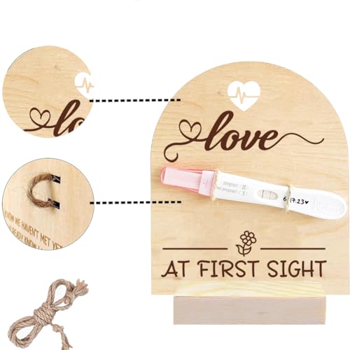 Image of FREEBLOSS Wooden Pregnancy Announcement for Dad Electrocardiogram Heart Pregnancy Test Keepsake Wooden Sign Baby Surprise Pregnancy Announcement Sign Fun Ways to Announce Pregnancy to Be Gifts