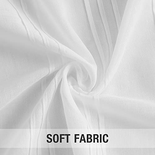 Xwincel Kitchen Window Stripe Linen Window Curtain, Straight Curtain Valance Vertical Sheer Energy Efficient Rod Pocket Curtain Valance For Small Window Cafe (55X16 Inch, White, 1 Drape) #TOP3