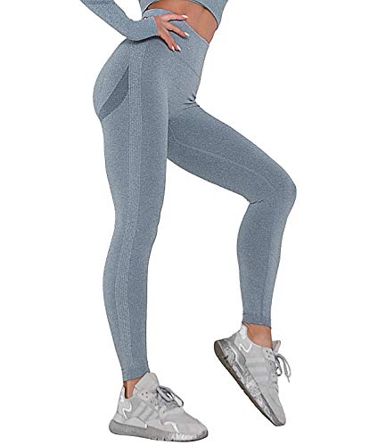 COMFREE Sin Costuras Push Up Booty Leggings Mujer Pantalones Mallas de Deportivos Deporte Scrunch Butt Gym Leggins de Training Fitness Azul M