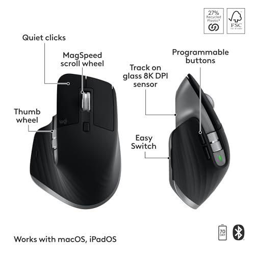 Logitech MX Keys S Combo for Mac, Wireless Keyboard and Mouse with Palm Rest, Backlit Keyboard, Fast Scroll Wireless Mouse, Bluetooth USB C for MacBook Pro, MacBook Air, iMac, iPad - Space Grey by Logitech - Image 6