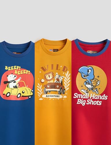 Image of Amazon Brand - Symbol Boys 100% Cotton Graphic Printed Half Sleeves T-Shirt | Age 2-6 Years (Available in Combo Pack of 3 and 5)
