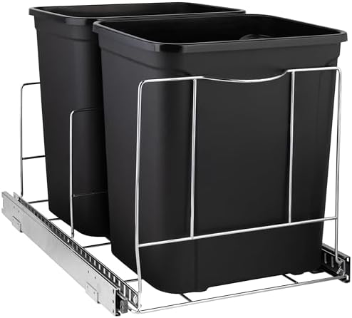 Hold N' Storage Pull Out Double Trash Can Under Cabinet – Heavy Duty Metal Sliding System with Lifetime Limited Warranty, Adjustable -Cans Not Included- Requires a 17¾” W Cabinet Opening