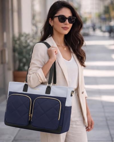 Image of LOVEVOOK Lunch Box Tote Bag for Women, 15.6 Inch Laptop Work Bag with Lunch Compartment, Oversized Tote with 40oz Cup Holder for Teacher, Nurse & Office Commuter