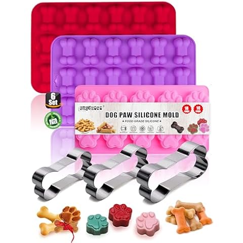RUGVOMWM Puppy Dog Paw and Bone Silicone Molds,Non-Stick Food Grade Silicone Molds for Baking,Dog Bone Cookie Cutters for Treats - Set of 6 Cover