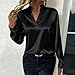 Business Casual Tops for Women Satin Silk Blouse V Neck Long Sleeve Work Shirts Spring Summer Fashion Clothes Black