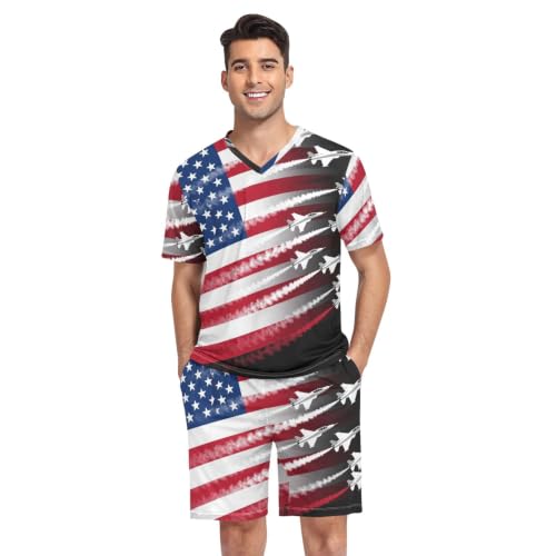 Camisa de pijama de manga corta para hombre en talla S con bandera de EE. UU.