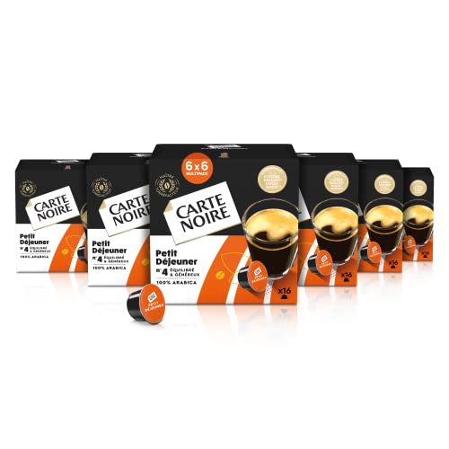 CARTE NOIRE - Capsules Compatibles Dolce Gusto® 'Petit Déjeuner' - Café Arabica Spécial Grandes Tasses - 6 x 16 Capsules - Fabriqué en France
