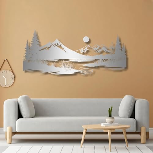Arte de Pared de Metal, montaña, decoración de árboles, para Dormitorio y Sala de Estar