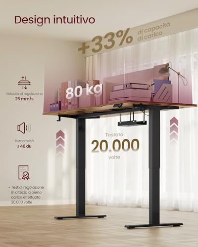Vasagle Scrivania Regolabile In Altezza, 180 X 80 Cm, Porta USB-C, Mensola Per Ciabatta Elettrica, Promemoria Per Sedentarietà 3 Tasti Di Memoria, Per Ufficio, Marrone Vintage LSD148KD02 - 7
