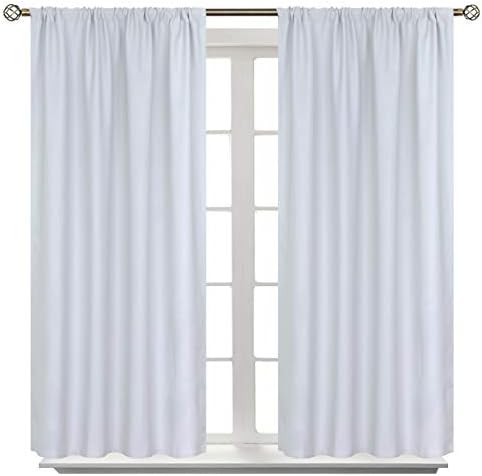 BGment Rod Pocket Curtains 45 Inches Length - Short Room Darkening Drapes Window Treatments Panels for Home Decor Kids Room, Greyish White, 42 x 45 Inch, 2 Panels