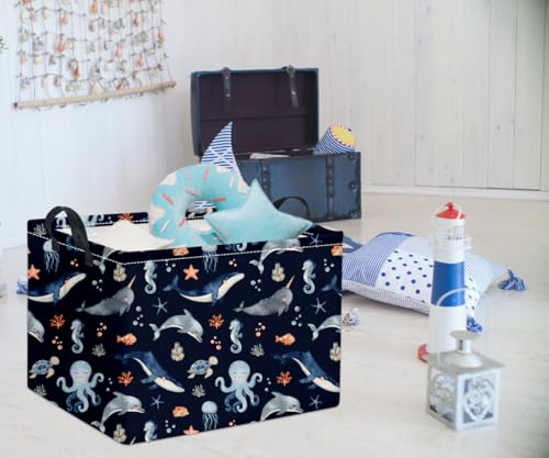 Image of Rectangular Ocean Basket Kids Baby Storage Bin Toy Organizer Box for Boys Under the Sea Nursery Decor(Ocean)
