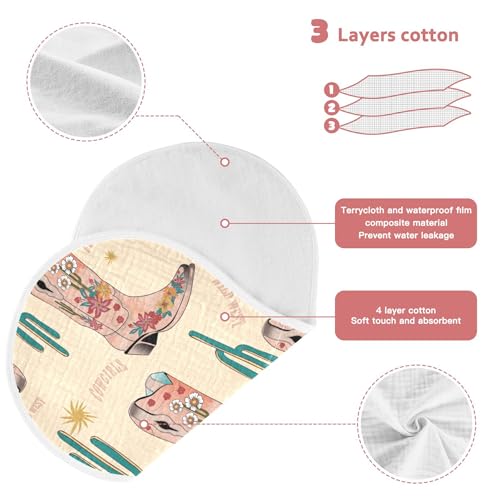Cowboy Boots Western Cacti Burp Cloths Baby Boys Girls Absorbent Soft Cotton Burping Cloths Rags, 2 Pack3