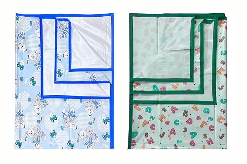 Image of EcoSoft Plastic Sheet,PVC Sheet for Kids,Rubber Sheet for Babies,Bed Wetting Protector(90 x 135 cm) (Blue Bear & ABC123 Green)