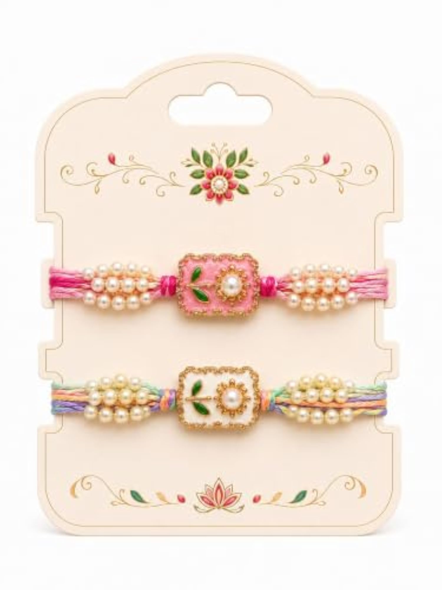 Minimalist Floral Pearl Rakhi Set for Brother & Kids
