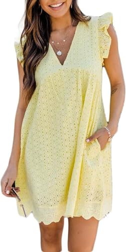 Image of California Romper Dress with Shorts and Pocket Solid Color California Lace Dress Romper Summer V-Neck Short Skirt