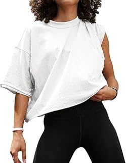 Kalolary Oversized Workout Shirts for Women Short Sleeve Crop Tops Casual Basic Cotton Athletic Yoga Running Cropped T-Shirts (95% Cotton)
