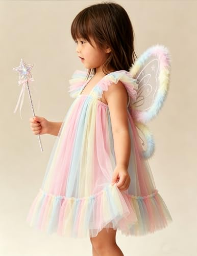Image of Arshiner Toddler Tulle Dress for Girls Layered Tutu Ruffle Dresses Swing Twirly Fairy Summer Birthday Party Wedding Sundress