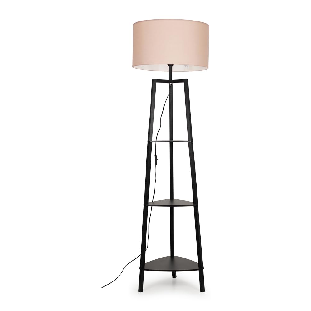 Minisun Pink | Black Wooden Tier Floor Standard Lamp With Storage Shelves Bedroom Living Room Lounge Light - Shade | Floor Lamps & Home Improvements Essential Size 3