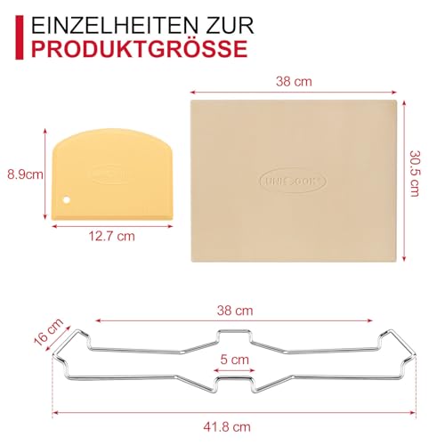 Unicook Pizzastein Brotbackstein für Backofen 38 x 30.5 cm - Pizzastein für Gasgrill, Pizza Backstein für Brot Keksen, Pizzapfanne aus Cordierit