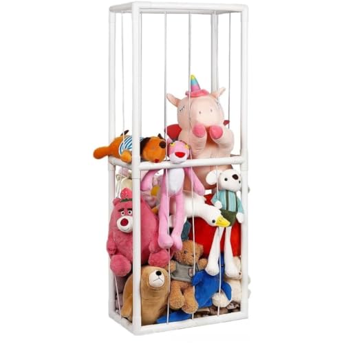 Backoluぬいぐるみ収納 おもちゃ収納ラック メッシュ付き収納ボックス 大容量 子供用おもちゃオーガナイザー 室内ぬいぐるみ展示棚 抱き枕人形収納ケージ子供部屋 プレイルーム 寝室 子供部屋の家具に 多目的、取り外し可能、パンチ不要 (ホワイト:160
