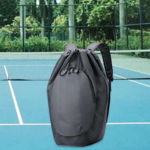 Drawstring Backpack with Mesh Compartment Nylon Sports Gym Bag Badminton Racket Bags for Dance Travel Swimming Women Men, Grey4