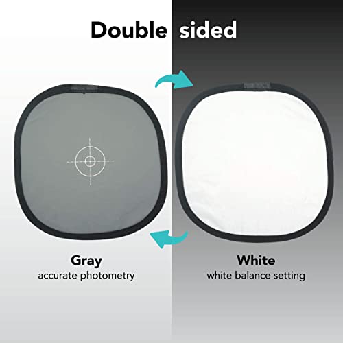 Foto&Tech Double-Sided 18% Gray Card And White Balance Disc, Gray And Neutral White Panel With Nylon Bag And Cable Tie, Collapsible Reference Reflector Focus Board For Camera Photography (12"/30Cm) #TOP1